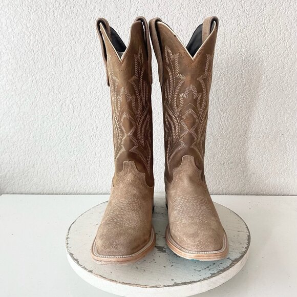 Lane SARATOGA Womens Cowboy Boots 7.5 Latte Suede Western Cowgirl Mid Calf Tall - Picture 5 of 11
